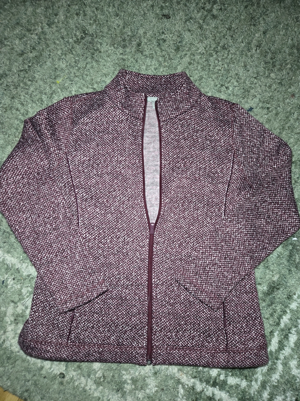 Women's Marled Burgundy Zip-Front Sweater Jacket